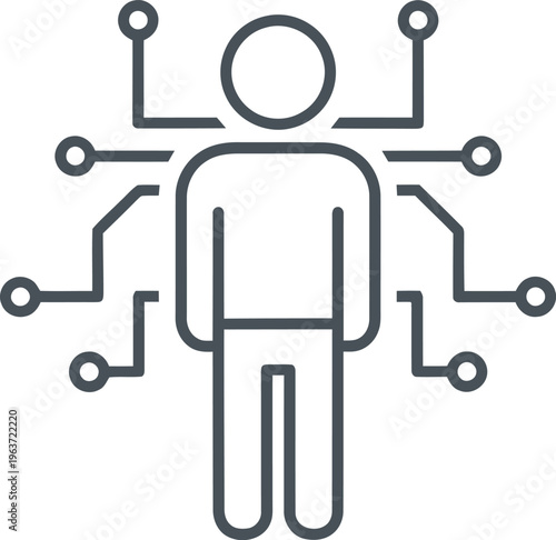 Robotics, artificial intelligence, humanoid circuit, tech icon, automation symbol