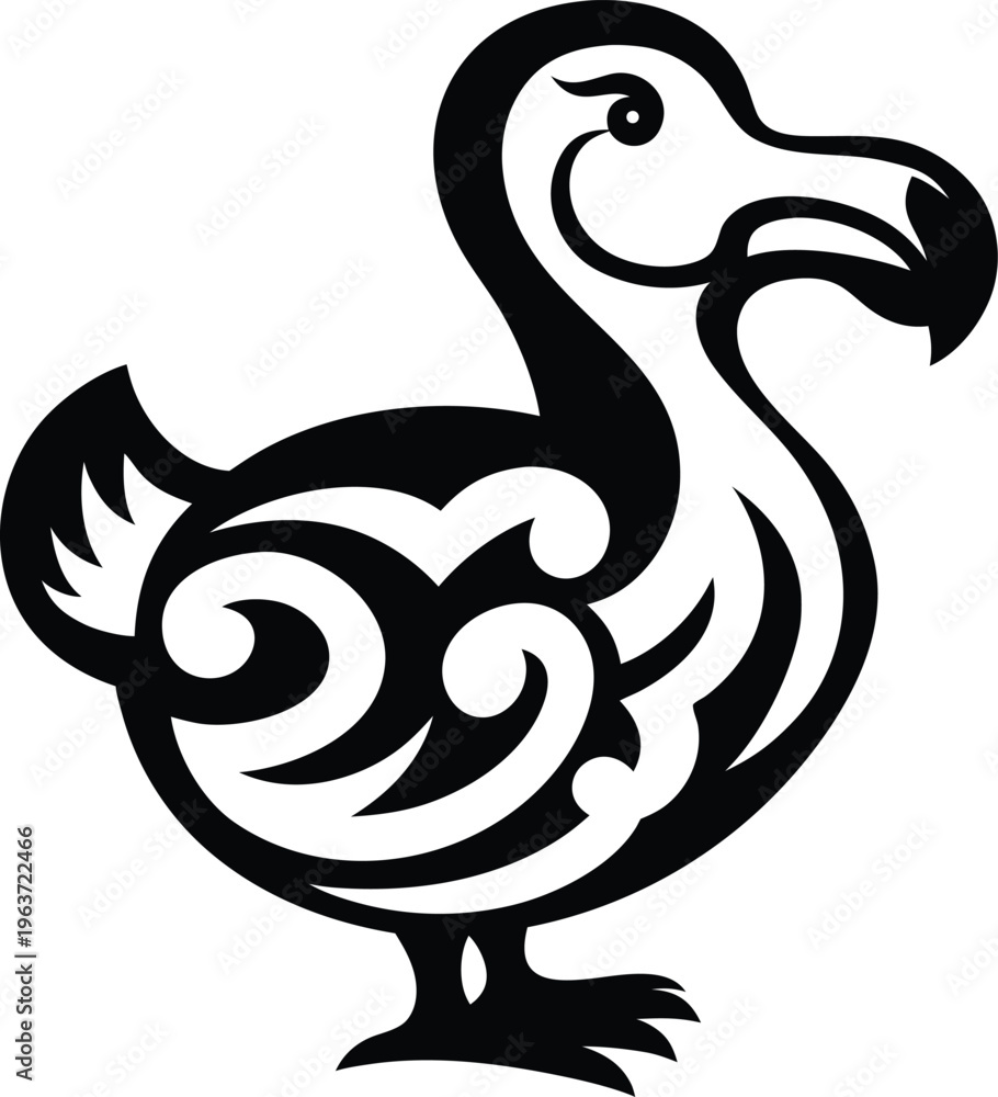 Fototapeta premium 1226 dodo bird plump body curved beak short wings line art vector illustration on transparent background