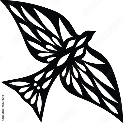 1232 passenger pigeon sleek pointed wings in flight line art vector illustration on transparent background