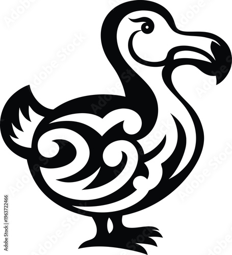 1226 dodo bird plump body curved beak short wings line art vector illustration on transparent background