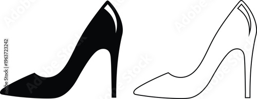 High-heeled shoes, women's fashion footwear, stiletto heels, vector icons