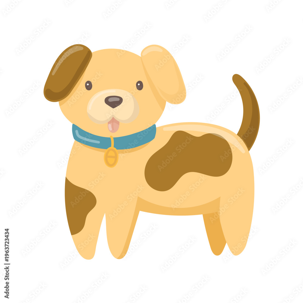 Obraz premium Cute cartoon dog isolated on white background. Adorable domestic pet character in flat style for kids design, stickers, pet shop branding and packaging