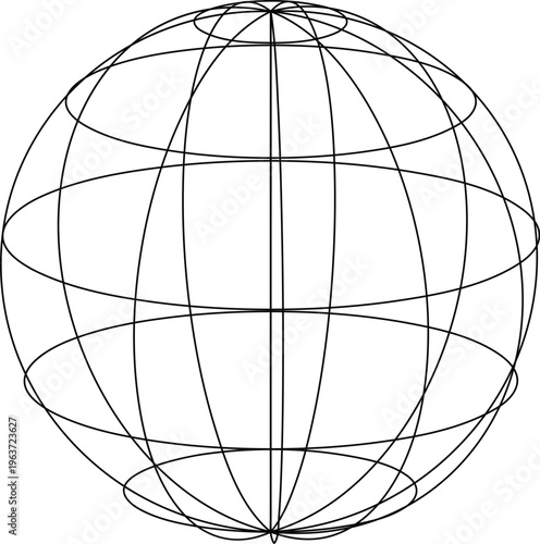 Wireframe sphere grid 3d model icon on transparent background isolated vector illustration