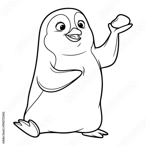 Quadro su tela Cute cartoon penguin holding a pebble as a romantic gesture