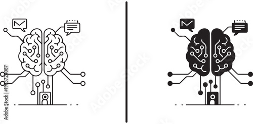 A detailed illustration of a brain with connected lines and icons