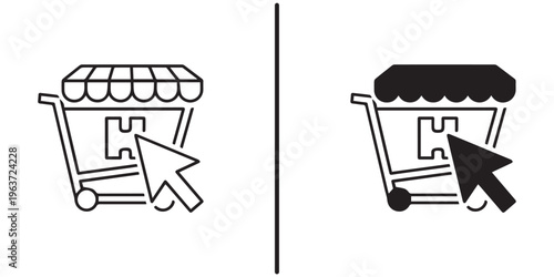 A simple black and white illustration of shopping carts with cursor