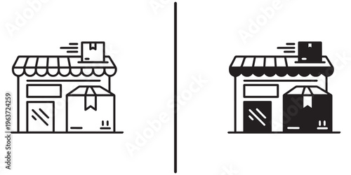 A minimalist illustration of two storefronts side by side