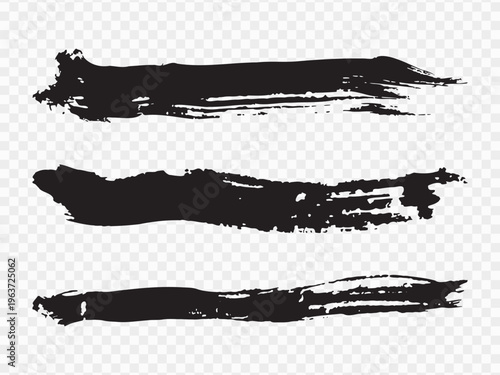 Set of vector black brush strokes for ink paint, grunge design element, mud banner, watercolor design, dirty texture. Isolated brush strokes on transparent background	