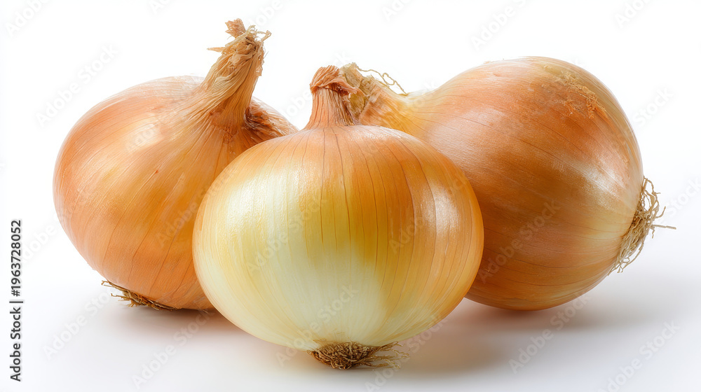 Fototapeta premium Fresh and delicious onions isolated on a white background, showcasing natural color and texture.