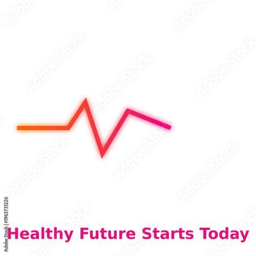 Medical heartbeat line with Healthy Future Starts Today text, orange and pink gradient pulse vector, healthcare and wellness concept illustration