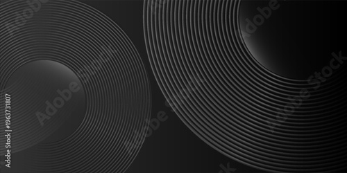 Futuristic Dark Abstract Background with Circular Metallic Lines and Tech Spheres. vector illustration