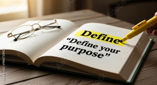 Open Book With 'Define Your Purpose' Highlighted