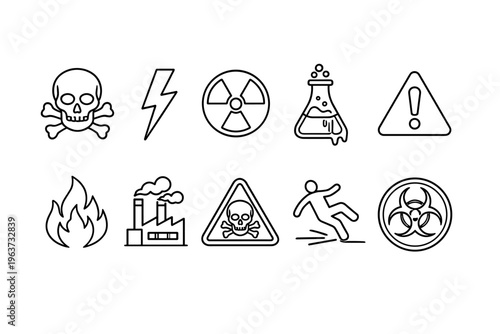 Collection of hazard and warning symbols for safety and danger alerts
