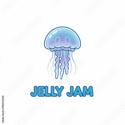 Blue Jellyfish Cartoon Character Illustration.