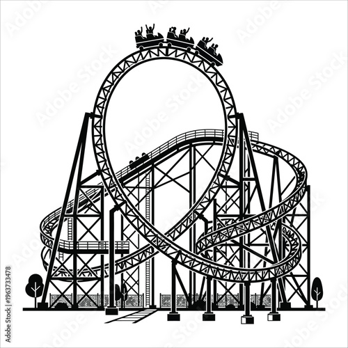 Roller Coaster Loop: A Black and White Silhouette of a Thrill Ride