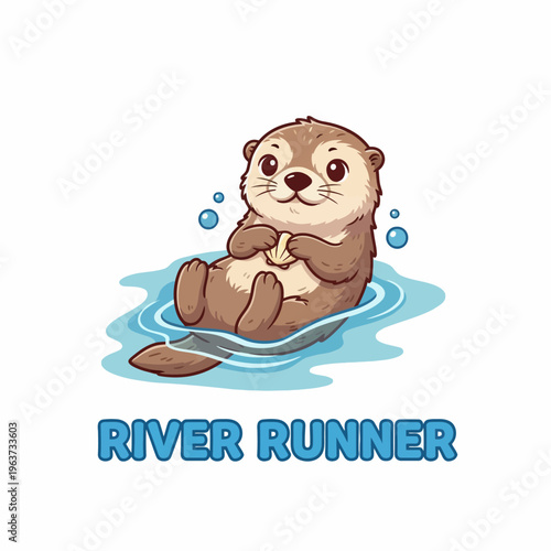 Cute Otter Sitting in Water Relaxing.