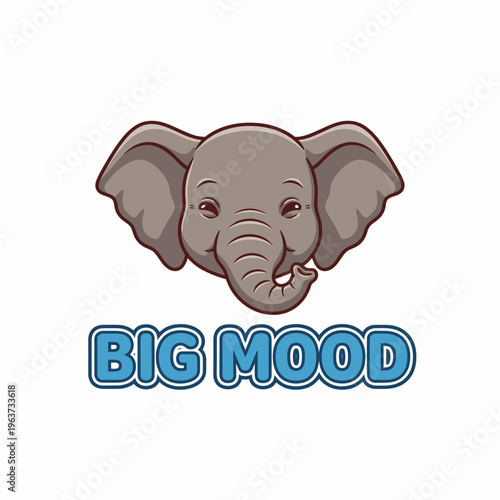 Gray Elephant Cartoon Face Closeup.