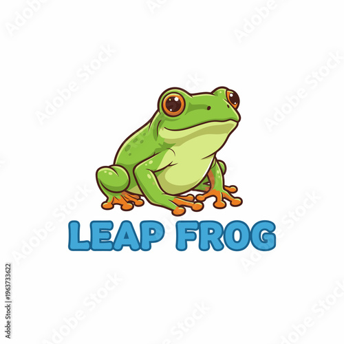 Green Frog Sitting Cute Amphibian Animal.