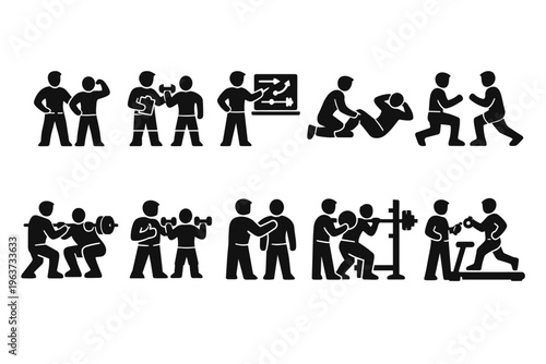 Diverse fitness icons illustrating personal training and gym activities