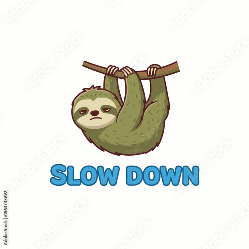 Sloth hanging from a branch slowly.