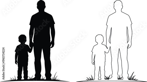Silhouette Family Holding Hands Walking Together Outside