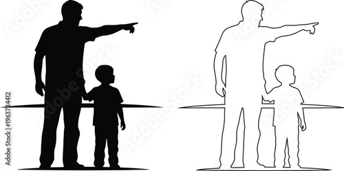 Silhouette Illustration Of Adult Pointing With Child Standing Nearby