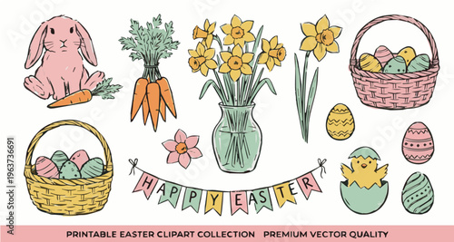 Spring Flowers and Carrots Hand Drawn Illustration
