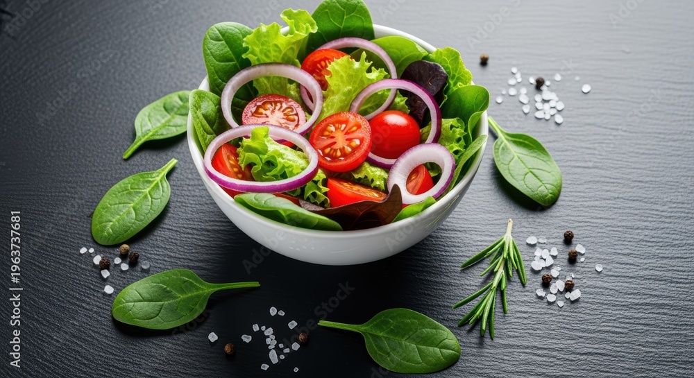 Fototapeta premium A vibrant and healthy salad in a bowl, showcasing fresh ingredients and appealing presentation