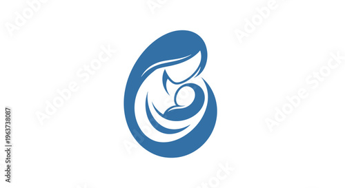 a blue logo on a white background.