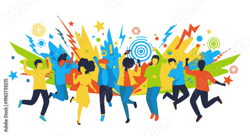 Vibrant illustration of people dancing together.