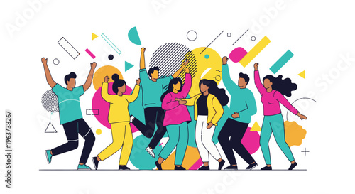 Diverse group of people celebrating together.