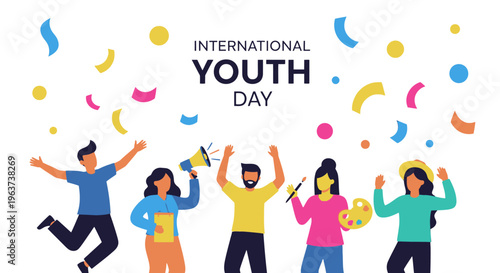 International Youth Day celebration with diverse group of young people.