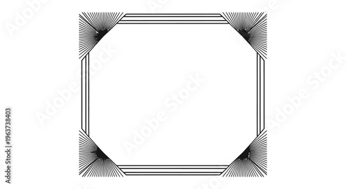 Modern Octagonal Geometric Frame with Sharp Radiating Corner Lines and Structured Edges on an Isolated White Background.