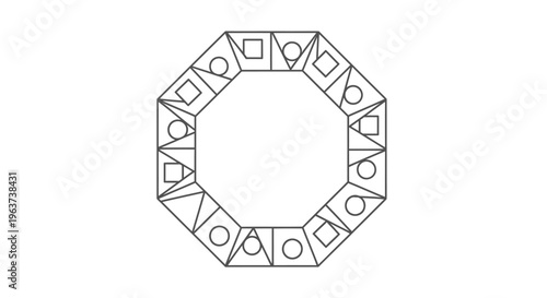 Octagonal frame with abstract geometric shapes border, on an isolated white background.