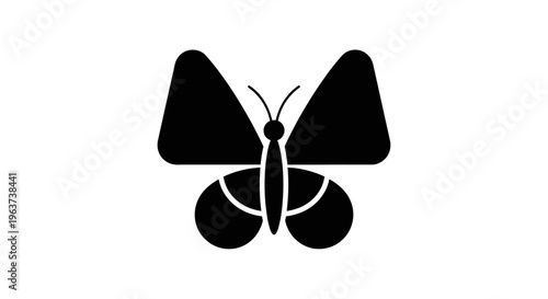 Simple stylized black butterfly silhouette, on an isolated white background.