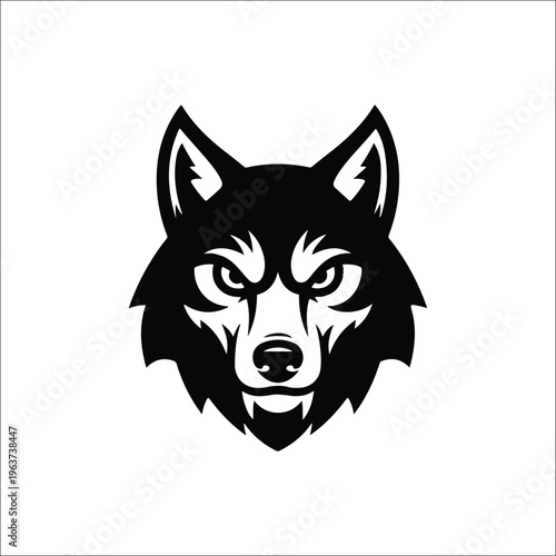 Wolf Head Silhouette: A stylized black and white illustration of a wolf head, radiating a sense of intensity and primal strength.