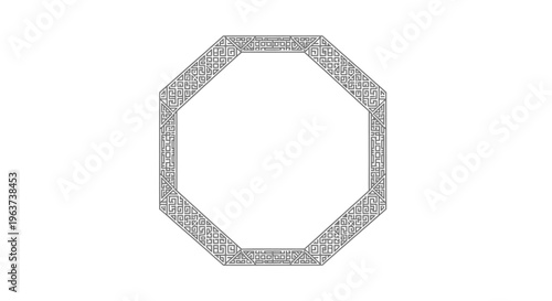 Elegant octagonal frame with geometric patterned border, on an isolated white background.