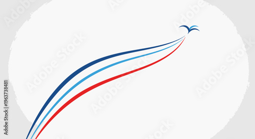 Abstract Red White Blue Dynamic Swoosh Lines with Flying Bird on Light Gray Background