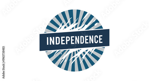 Independence Text Emblem with Radiating Sunburst Lines in Blue and White on Isolated White Background