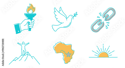 Set of Minimalist Freedom and Peace Line Icons on Isolated White Background