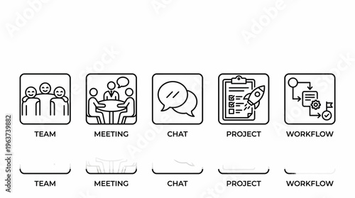 Dynamic collection of minimalist line icons for effective team coordination, communication, and project workflow management