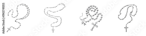 Rosary Beads: Catholic Prayer Beads Sketch Set Illustration