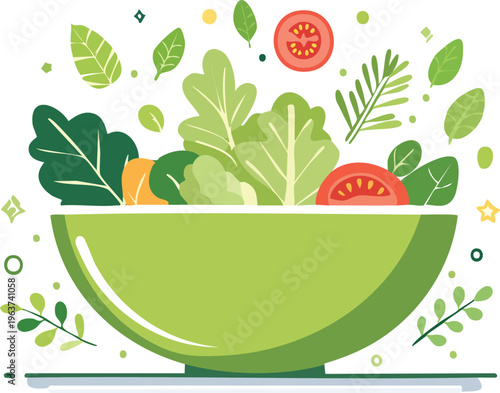 Vibrant Fresh Salad in a Bowl with Assorted Greens and Vegetables - Healthy Food Illustration