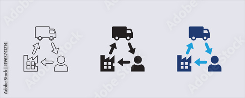 A glyph icon representing a drop shipping or supply chain management process,  This visual is commonly used to depict logistics, shipping, and order fulfillment services. 