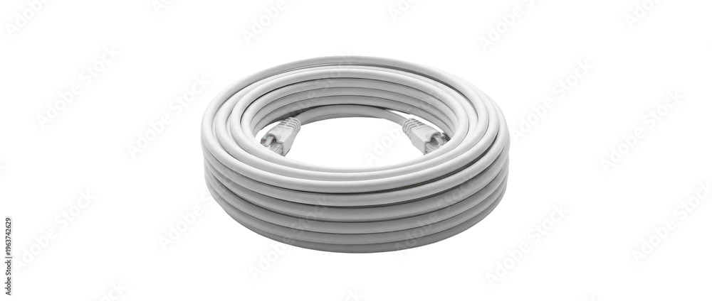 Fototapeta premium White Network Cable Ethernet Cord Rolled Isolated