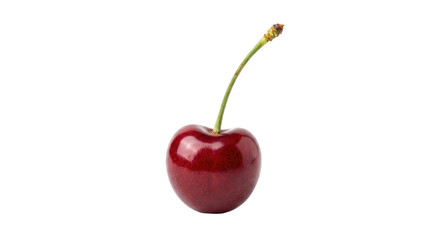 Single fresh red cherry with green stem isolated