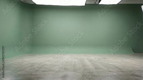 Empty room with green walls interior.