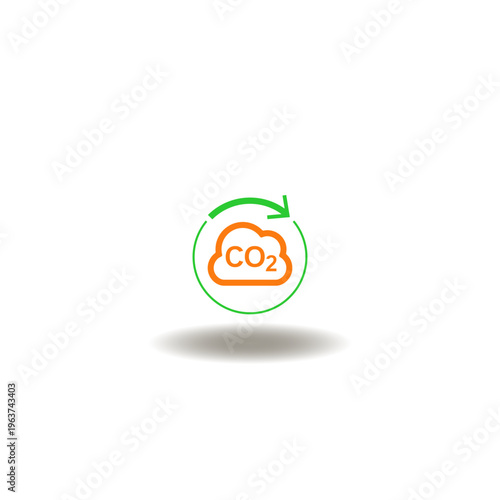 Vector illustration of cloud with CO2 and round arrow. Symbol of carbon dioxide credit. Icon of carbon emissions.