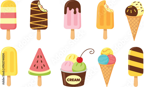 Assortment of Delicious Ice Cream and Popsicle Treats