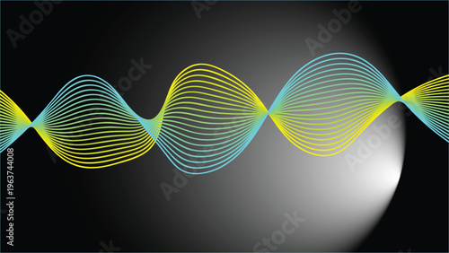 Blue Yellow Gradient Wave Lines on Black Background